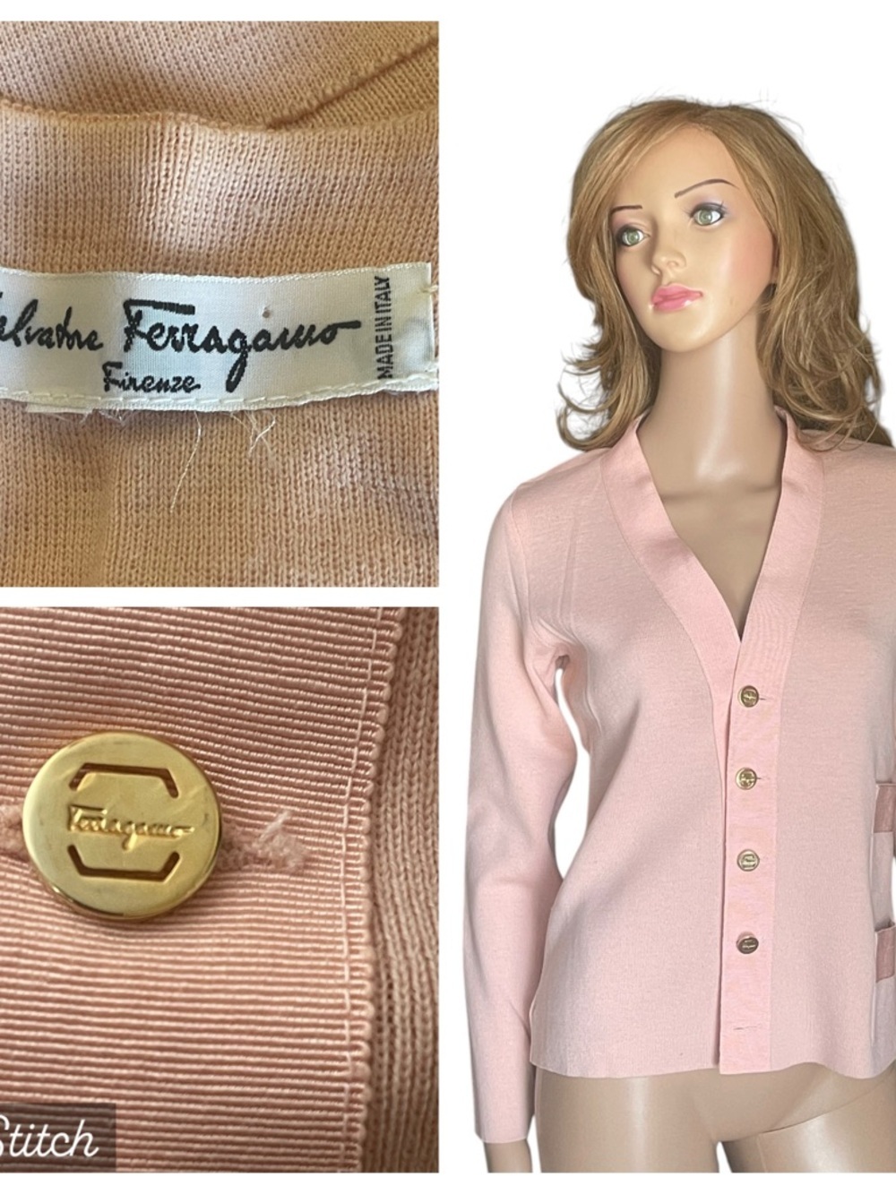 vintage Salvatore Ferragamo Firenze wool cardigan jacket peach size S